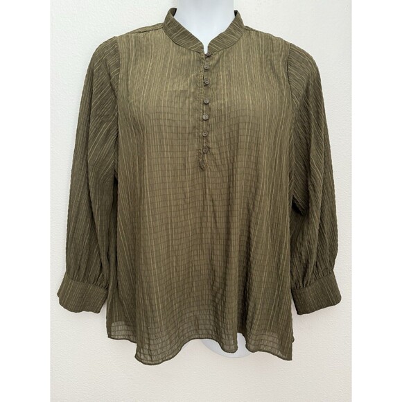 EVERLEIGH Long Sleeve Blouse Green Flowy Boho Top 1x Cottage Office Excellent - Picture 1 of 6